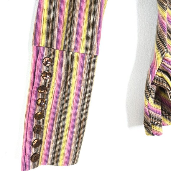 Debbie Shuchat Pink Green Y2K Turtle Neck Bicg Buckle Retro Long Sleeve Pullover - Picture 7 of 9